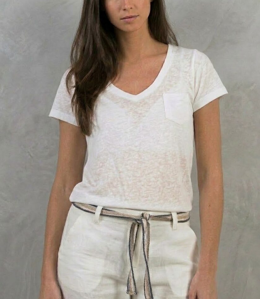 T-shirt lino superfine scollo a V