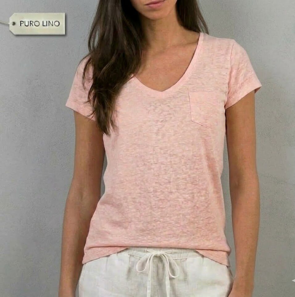 T-shirt lino superfine scollo a V